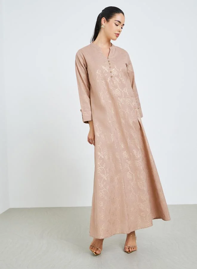 Amirah Women Pink Floral Jacquard A-Line Jalabiya